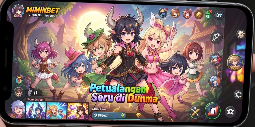 Screenshot gameplay MIMINBET menunjukkan karakter anime yang beraksi.