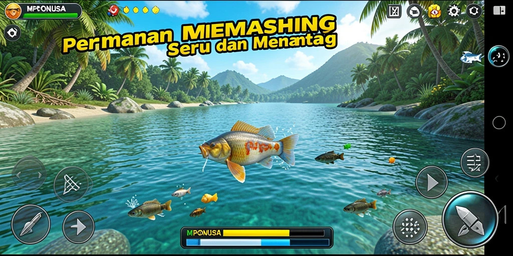 Gameplay MPONUSA yang menampilkan pengalaman memancing seru dan realistis.