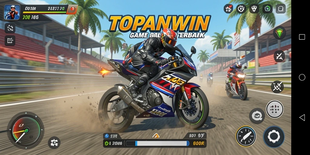 Tampilan gameplay mendebarkan dari game balap motor TOPANWIN.