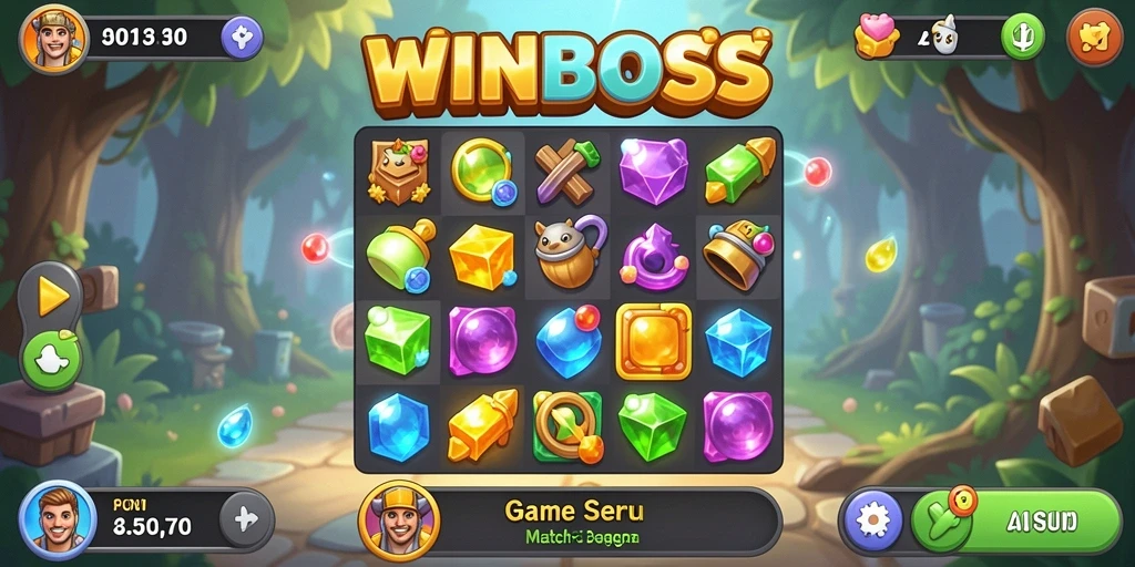 Tampilan gameplay seru WINBOSS dengan elemen match-3 yang menantang.